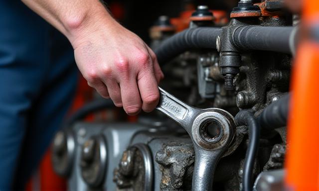 Meccanico al lavoro su trattore agricolo